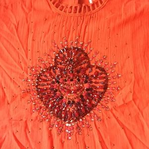 Free People Embellished Mock Neck Blouse